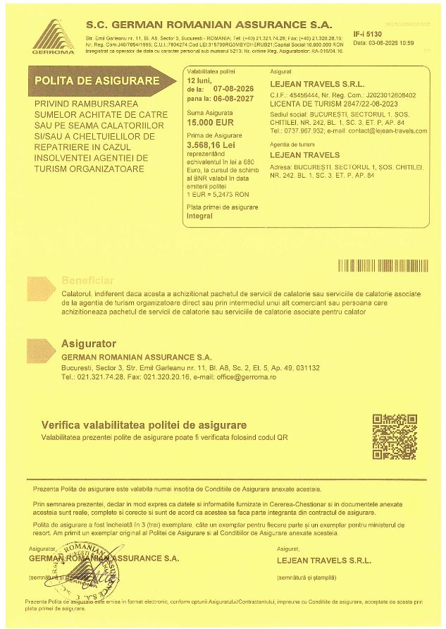 assurance insolvabilité 2026 2027 lejean travels srl